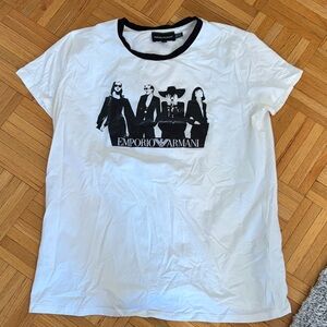 Emporio Armani White Tee with Black Graphic and Ringer
